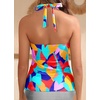 image:imageWomens Halter Tankini Tops Only  V Neck Tummy Control Swim Top Lace Up Bathing Suit Ruched Top Only No Bottom 2025Color Block