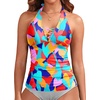 image:imageWomens Halter Tankini Tops Only  V Neck Tummy Control Swim Top Lace Up Bathing Suit Ruched Top Only No Bottom 2025Color Block