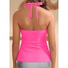 image:imageWomens Halter Tankini Tops Only  V Neck Tummy Control Swim Top Lace Up Bathing Suit Ruched Top Only No Bottom 2025Pink