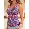 image:imageWomens Halter Tankini Tops Only  V Neck Tummy Control Swim Top Lace Up Bathing Suit Ruched Top Only No Bottom 2025Pink Floral