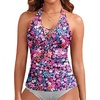 image:imageWomens Halter Tankini Tops Only  V Neck Tummy Control Swim Top Lace Up Bathing Suit Ruched Top Only No Bottom 2025Pink Floral