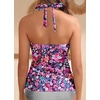 image:imageWomens Halter Tankini Tops Only  V Neck Tummy Control Swim Top Lace Up Bathing Suit Ruched Top Only No Bottom 2025Pink Floral