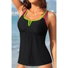 image:imageWomens Tankini Tops Only  Modest Swimsuit VWired Swim Top Swimwear Tummy Control Bathing Suit No Bottom 2025Black Pink and Green