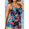 image:imageWomens Tankini Tops Only  Modest Swimsuit VWired Swim Top Swimwear Tummy Control Bathing Suit No Bottom 2025Blue and Red Leaves