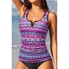image:imageWomens VWire Tankini Swim Tops  Tummy Control Ruched Swimsuit Bathing Suit Top Only Slimming Swimwear No BottomPink Tribal