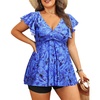 image:imagePlus Size Tankini Set Swimsuit  Women Two Piece Bathing Suit with Shorts Ruffle Sleeve Swimwear 2025Blue Paisley