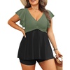 image:imagePlus Size Tankini Set Swimsuit  Women Two Piece Bathing Suit with Shorts Ruffle Sleeve Swimwear 2025Olive Green