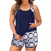 image:imagePlus Size Tankini Swimsuits Women  Blouson Two Piece Tummy Control Bathing Suit Criss Cross Tankini Top with ShortsNavy Geometric