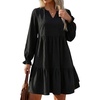 image:imageTalisea Plus Size Fall Dresses Casual Long Sleeve Corduroy Tunic V Neck Loose Flowy Ruffle A Line Tiered Short Babydoll DressBlack