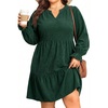 image:imageTalisea Plus Size Fall Dresses Casual Long Sleeve Corduroy Tunic V Neck Loose Flowy Ruffle A Line Tiered Short Babydoll DressDark Green