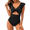 image:imageTalisea Womens One Piece Swimsuit Ruffle Swimsuit with Sleeves Cutout Bathing Suit Slimming Tummy Control V Neck SwimwearBlack