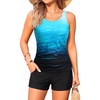 image:imageTankini Swimsuits with Shorts  Two Piece Swimsuits Tummy Control Bathing Suits with Two Side Pockets 2025Aqua Gradient