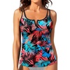 image:imageWomens Tankini Tops Only  Modest Swimsuit VWired Swim Top Swimwear Tummy Control Bathing Suit No Bottom 2025Blue and Red Leaves