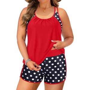 image:imagePlus Size Tankini Swimsuits Women  Blouson Two Piece Tummy Control Bathing Suit Criss Cross Tankini Top with ShortsRed and Dot