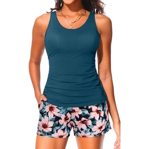 image:imageTankini Swimsuits with Shorts  Two Piece Swimsuits Tummy Control Bathing Suits with Two Side Pockets 2025Teal Floral