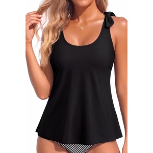 image:imageWomens Flowy Tankini Top Only Modest Swimsuit Top Tie Knot Bathing Suit No Bottom 2025Black