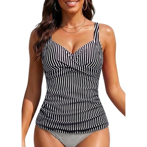 image:imageWomens Underwire Tankini Top Only  Tummy Control Bathing Suit Top No Bottom 2025Black Striped