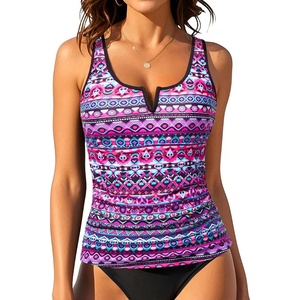 image:imageWomens VWire Tankini Swim Tops  Tummy Control Ruched Swimsuit Bathing Suit Top Only Slimming Swimwear No BottomPink Tribal