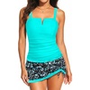 image:imageTalisea Womens Tankini Swimsuits with Skirt  Two Piece Bathing Suits VWire Tummy Control Drawstring SwimwearAqua and Floral