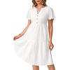 image:imagePlus Size Summer Dress  Casual Sundress Beach Short Sleeve V Neck Tiered Button Up Boho Midi Flowy Sun Dresses WomenWhite Eyeletregular Size