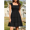 image:imageTalisea Womens Smocked Summer Dress  Ruffle Strap Square Neck Tiered Casual Flowy ALine Graduation Teen Beach SundressBlack