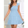 image:imageTalisea Womens Smocked Summer Dress  Ruffle Strap Square Neck Tiered Casual Flowy ALine Graduation Teen Beach SundressBlue