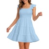image:imageTalisea Womens Smocked Summer Dress  Ruffle Strap Square Neck Tiered Casual Flowy ALine Graduation Teen Beach SundressBlue