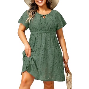 image:imageTalisea Plus Size Swimsuit Cover Up  Eyelet Casual Beach Crew Neck Short Sleeve Bathing Suit Coverup Dress for Women SummerGray Green
