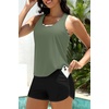 image:imageTalisea 3 Piece Tankini with Shorts  Modest Tankini Swimsuit Tummy Control Bathing Suits Athletic Swimwear with PocketsGreen and Striped