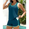 image:imageTalisea 3 Piece Tankini with Shorts  Modest Tankini Swimsuit Tummy Control Bathing Suits Athletic Swimwear with PocketsTeal and Green