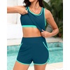 image:imageTalisea 3 Piece Tankini with Shorts  Modest Tankini Swimsuit Tummy Control Bathing Suits Athletic Swimwear with PocketsTeal and Green