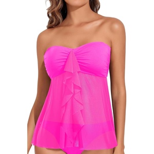 image:imageTalisea Women Bandeau Tankini Top Only Mesh Strapless Swimsuits Top Halter Flyaway Bathing Suits No BottomHot Pink