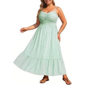 image:imageTalisea Plus Size Maxi Dress  Summer Striped Sundress Casual Spaghetti Strap Smocked Beach Vacation Flowy Long Dresses WomenGreen and White