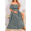 image:imageMaternity Dress for Photoshoot Off Shoulder Ruffles Summer Flowy Maxi Pregnancy Dress for Baby Shower with SlitBlack Floral