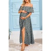image:imageMaternity Dress for Photoshoot Off Shoulder Ruffles Summer Flowy Maxi Pregnancy Dress for Baby Shower with SlitBlack Floral