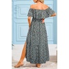 image:imageMaternity Dress for Photoshoot Off Shoulder Ruffles Summer Flowy Maxi Pregnancy Dress for Baby Shower with SlitBlack Floral