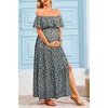 image:imageMaternity Dress for Photoshoot Off Shoulder Ruffles Summer Flowy Maxi Pregnancy Dress for Baby Shower with SlitBlack Floral