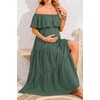 image:imageMaternity Dress for Photoshoot Off Shoulder Ruffles Summer Flowy Maxi Pregnancy Dress for Baby Shower with SlitGreen