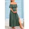image:imageMaternity Dress for Photoshoot Off Shoulder Ruffles Summer Flowy Maxi Pregnancy Dress for Baby Shower with SlitGreen