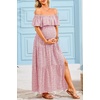 image:imageMaternity Dress for Photoshoot Off Shoulder Ruffles Summer Flowy Maxi Pregnancy Dress for Baby Shower with SlitPink Floral