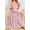 image:imageMaternity Dress for Photoshoot Off Shoulder Ruffles Summer Flowy Maxi Pregnancy Dress for Baby Shower with SlitPink Floral