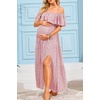 image:imageMaternity Dress for Photoshoot Off Shoulder Ruffles Summer Flowy Maxi Pregnancy Dress for Baby Shower with SlitPink Floral