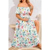 image:imageMaternity Dress for Photoshoot Off Shoulder Ruffles Summer Flowy Maxi Pregnancy Dress for Baby Shower with SlitWhite Floral