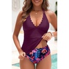 image:imageWomens Two Piece Tankini Swimsuits  Tummy Control Bathing Suits SwimwearPurple and Leaves
