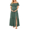 image:imageMaternity Dress for Photoshoot Off Shoulder Ruffles Summer Flowy Maxi Pregnancy Dress for Baby Shower with SlitGreen