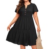 image:imagePlus Size Summer Dress Casual Short Sleeve Button Midi Sun Dresses WomenBlack Eyelet