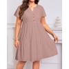 image:imagePlus Size Summer Dress Casual Short Sleeve Button Midi Sun Dresses WomenGray Pink Eyelet