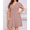 image:imagePlus Size Summer Dress Casual Short Sleeve Button Midi Sun Dresses WomenGray Pink Eyelet