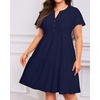 image:imagePlus Size Summer Dress Casual Short Sleeve Button Midi Sun Dresses WomenNavy Blue Eyelet