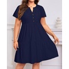 image:imagePlus Size Summer Dress Casual Short Sleeve Button Midi Sun Dresses WomenNavy Blue Eyelet